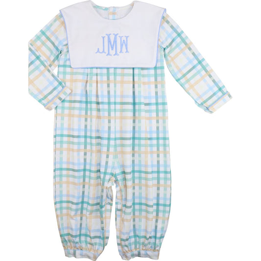 Green And Blue Plaid Long Romper