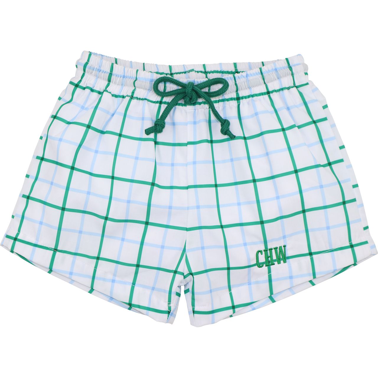 Green And Blue Windowpane Swim Trunks