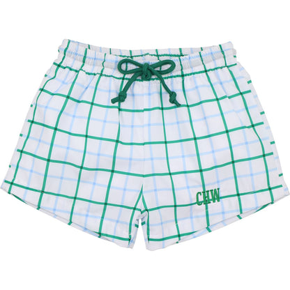 Green And Blue Windowpane Swim Trunks