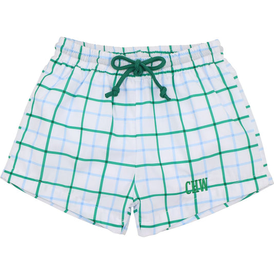 Green And Blue Windowpane Swim Trunks