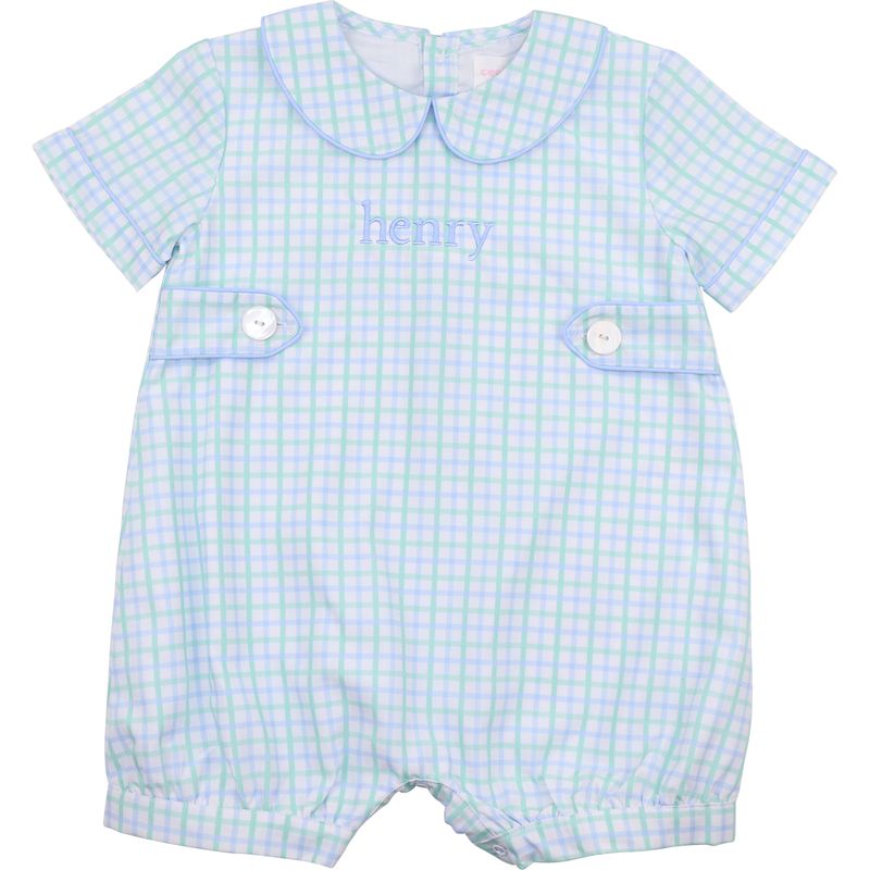 Green And Blue Windowpane Tab Short Romper
