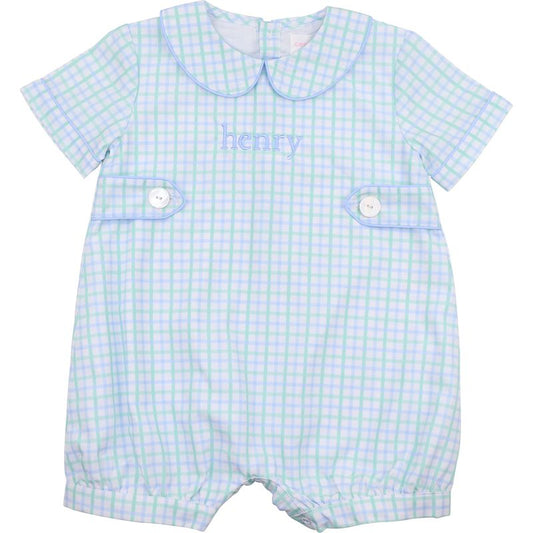 Green And Blue Windowpane Tab Short Romper