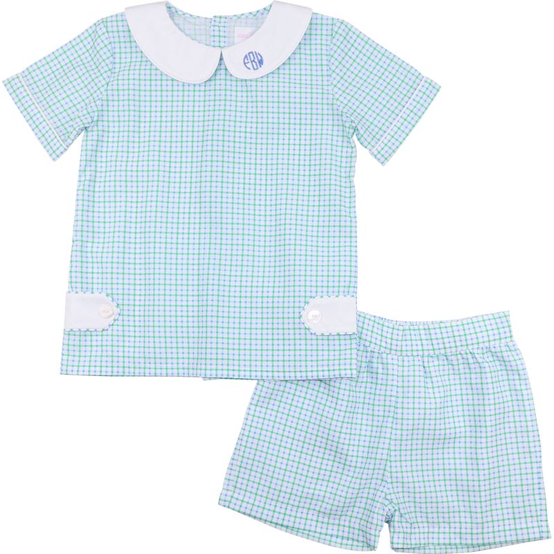 Green And Blue Windowpane Tab Short Set