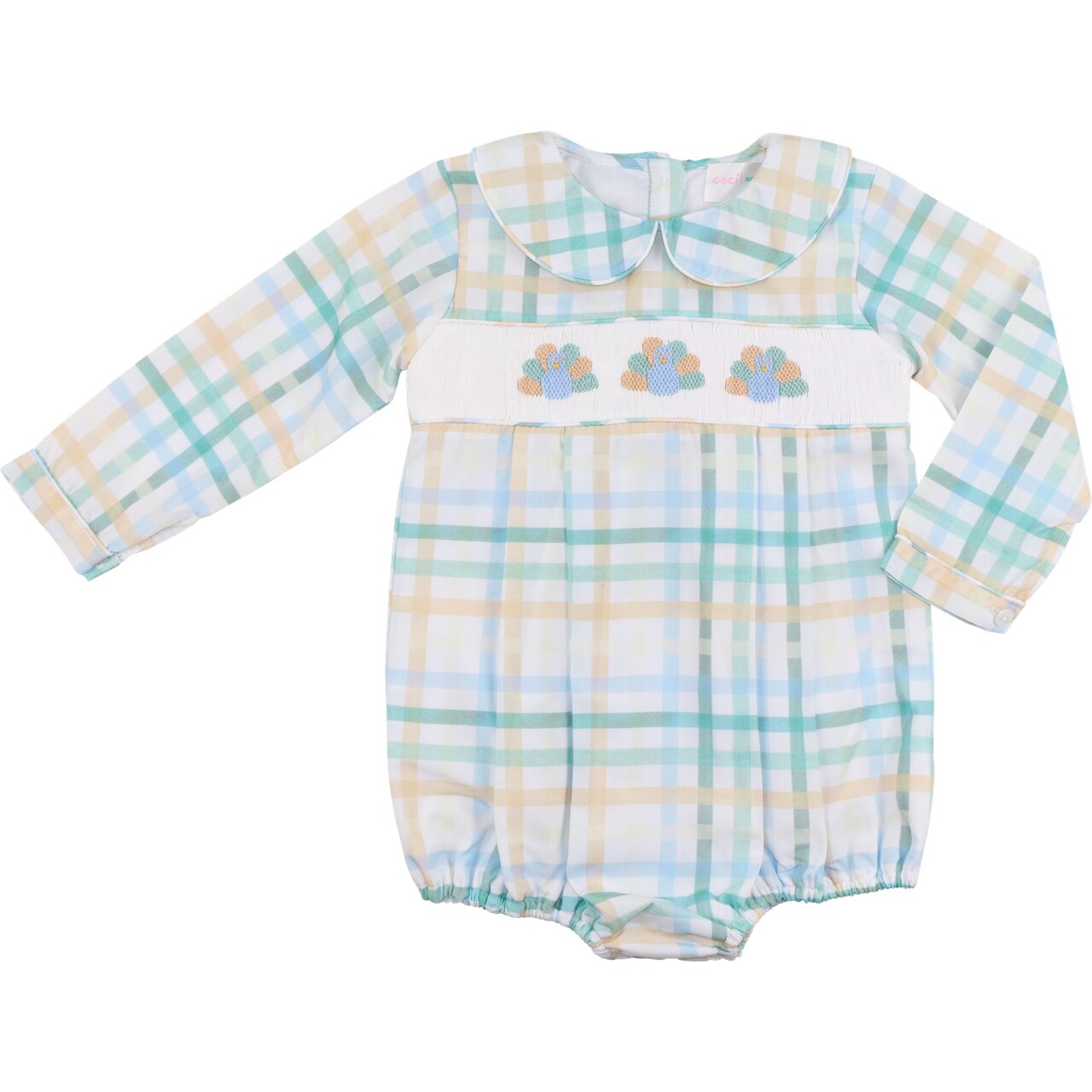 Green And Khaki Plaid Smocked Turkeys Bubble