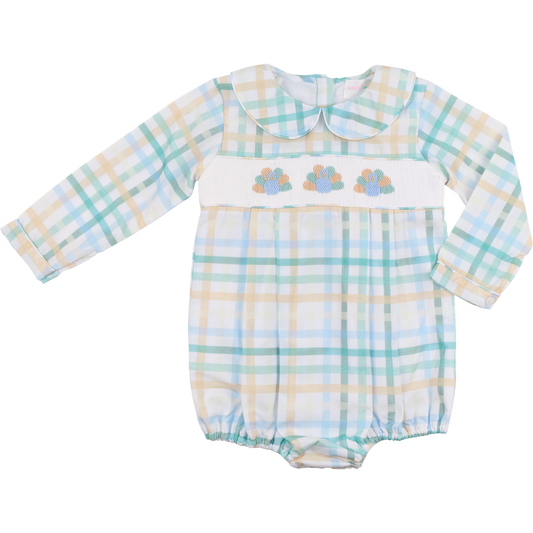 Green And Khaki Plaid Smocked Turkeys Bubble