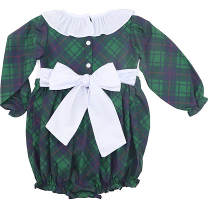 Green And Navy Plaid Custom Smocked Bubble