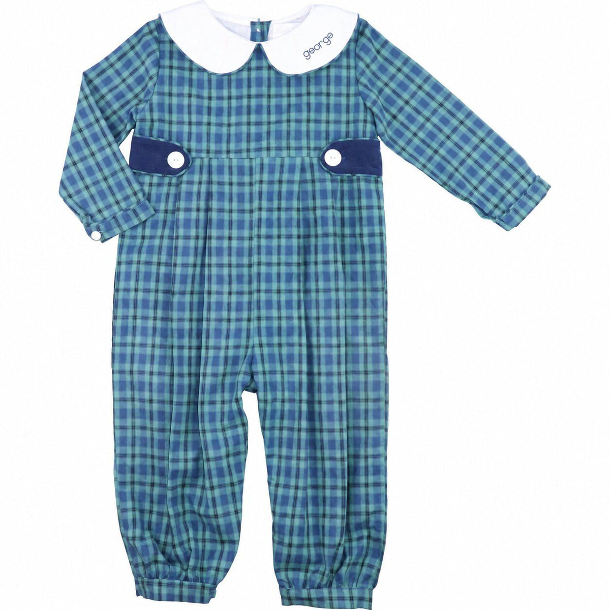 Green And Navy Plaid Long Romper
