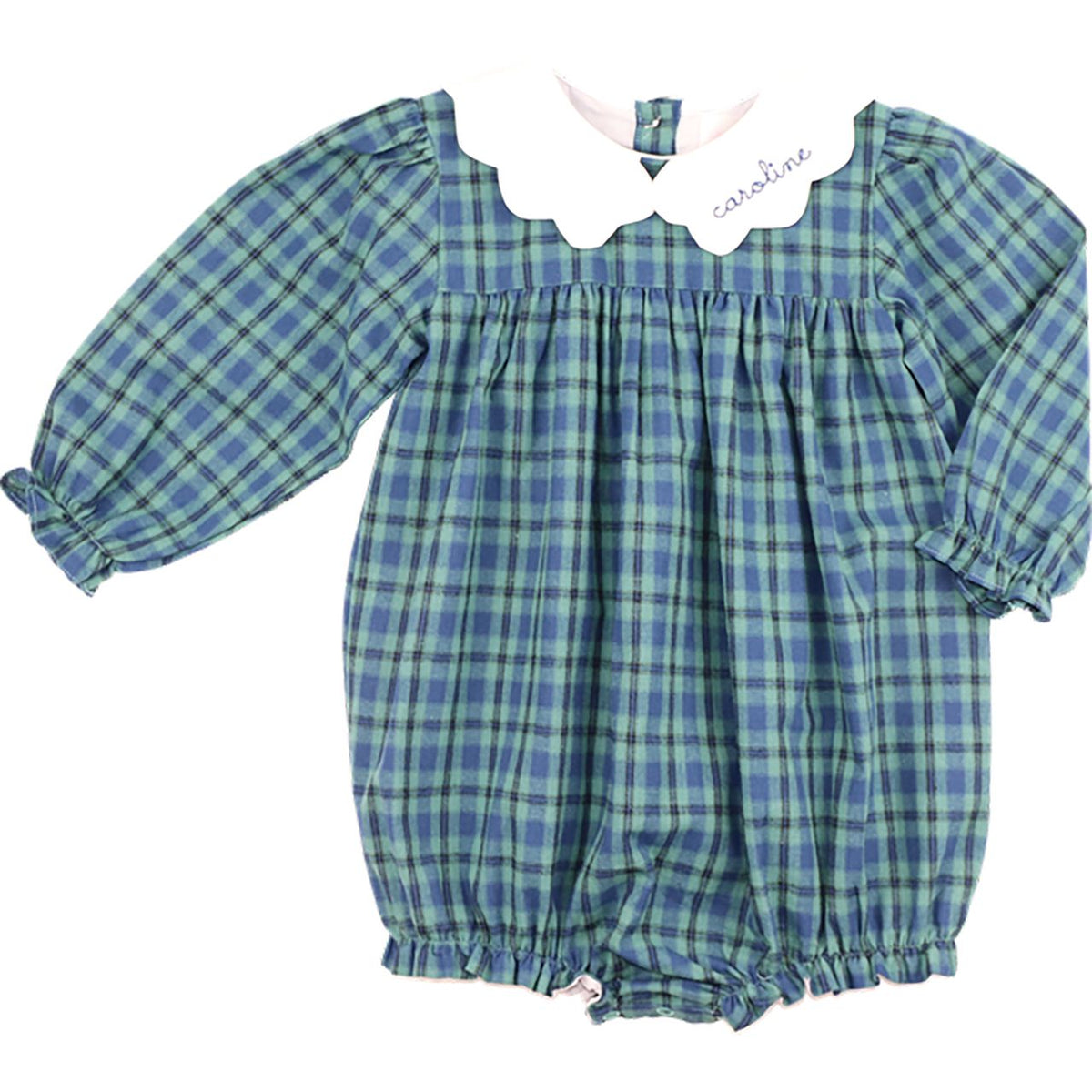 Green And Navy Plaid Scalloped Collar Bubble