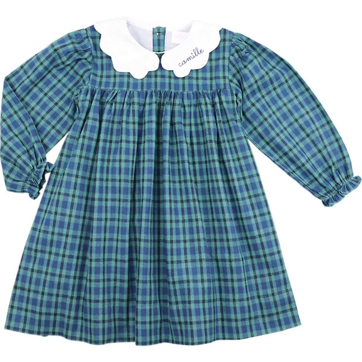Green And Navy Plaid Scalloped Collar Dress