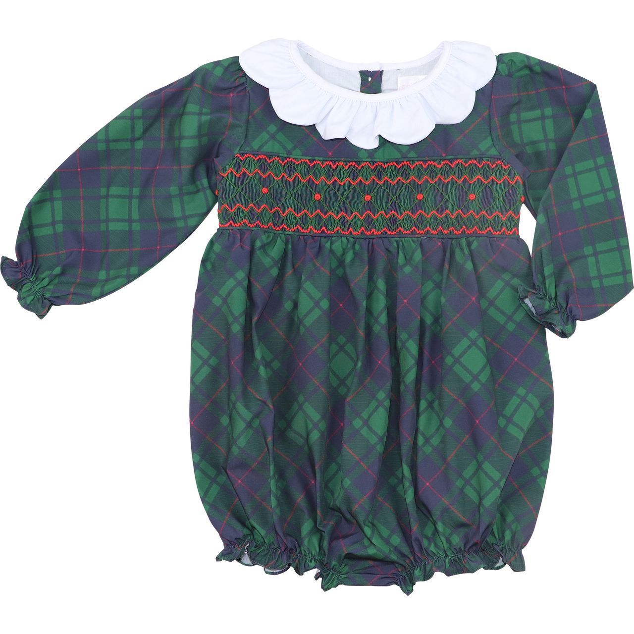 Green And Navy Plaid Smocked Bubble