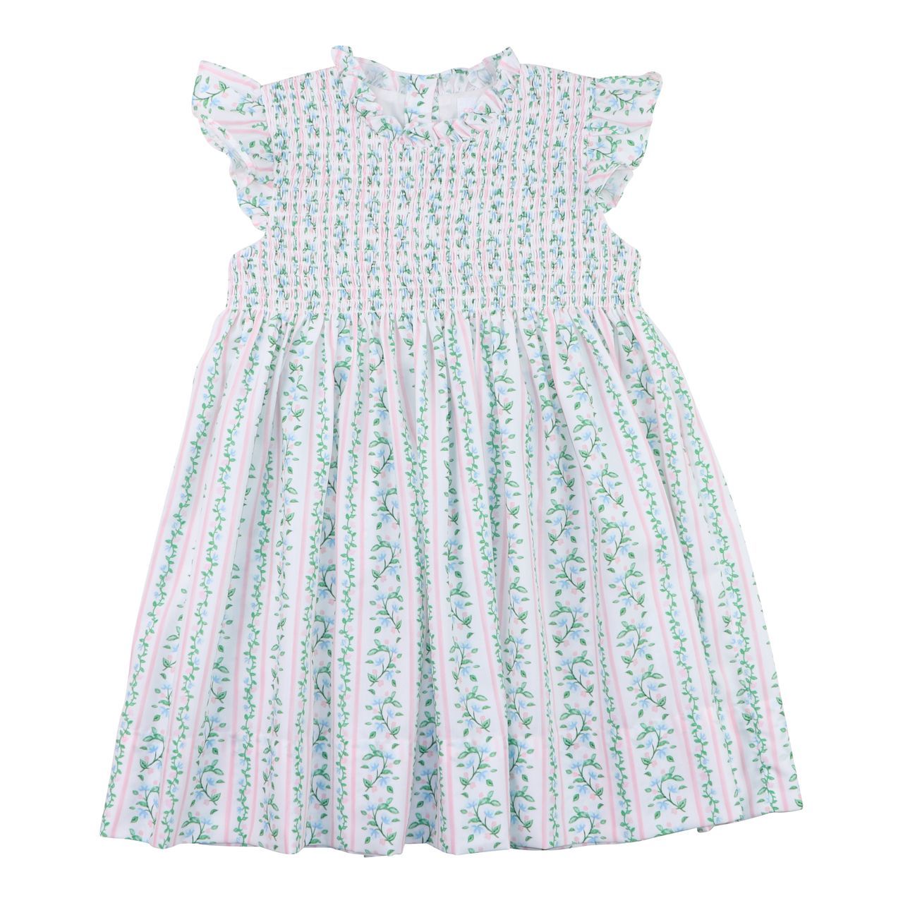 Green And Pink Floral Vines Smocked Dress