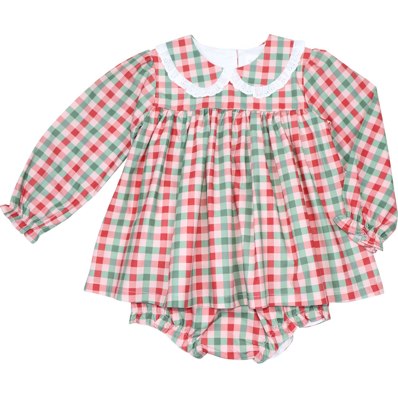 Green And Red Check Eyelet Diaper Set