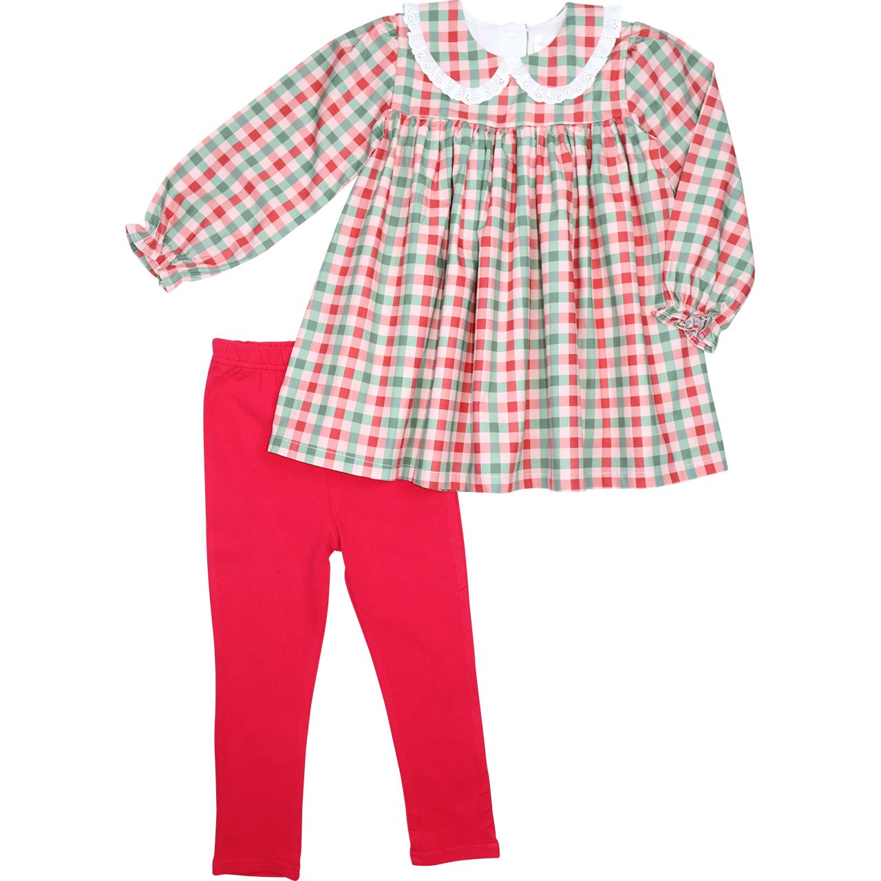 Green And Red Check Eyelet Legging Set
