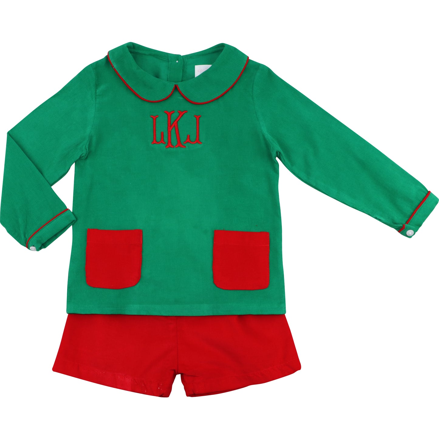 Green And Red Corduroy Short Set