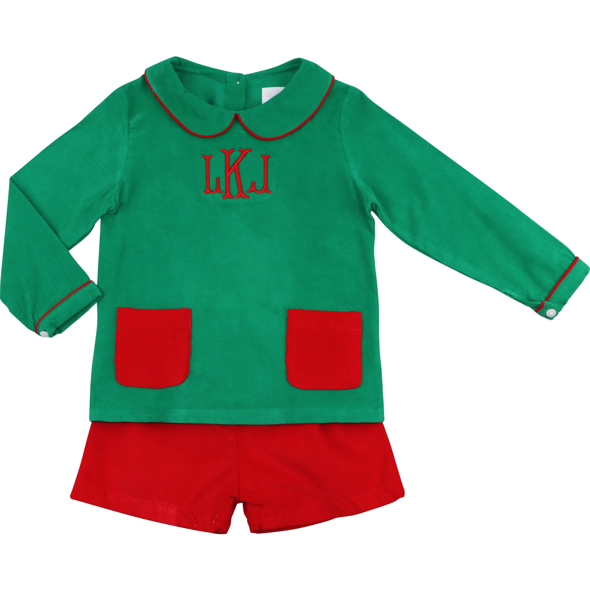 Green And Red Corduroy Short Set