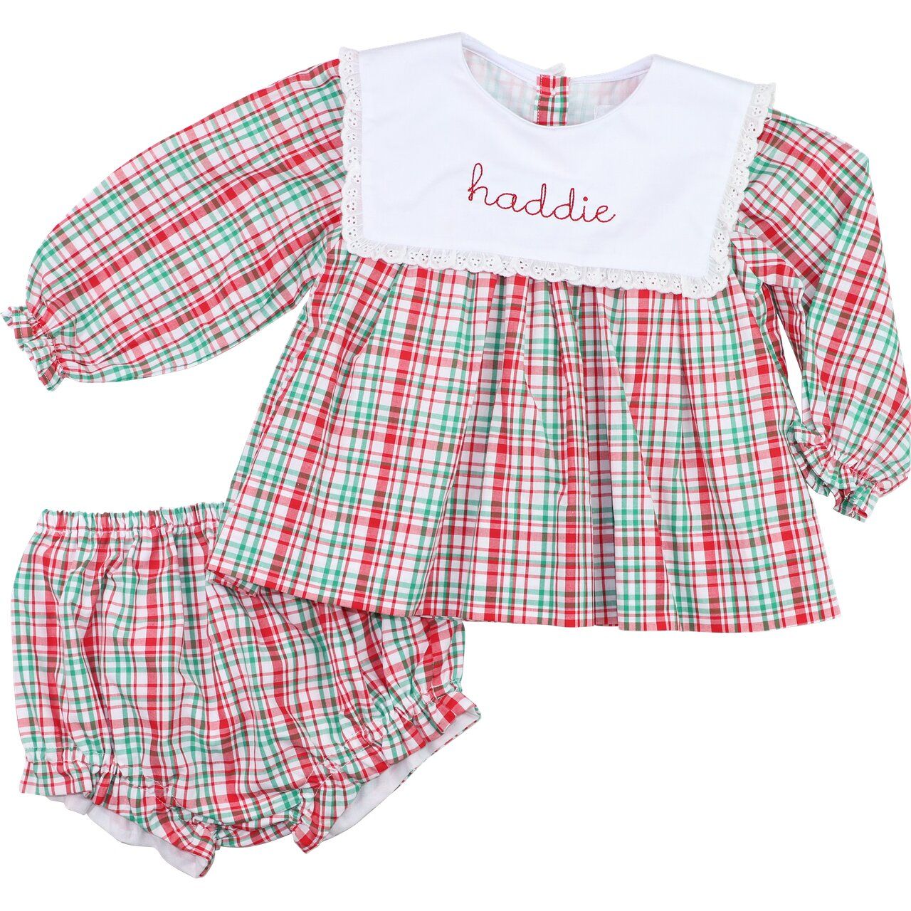 Green And Red Plaid Eyelet Diaper Set