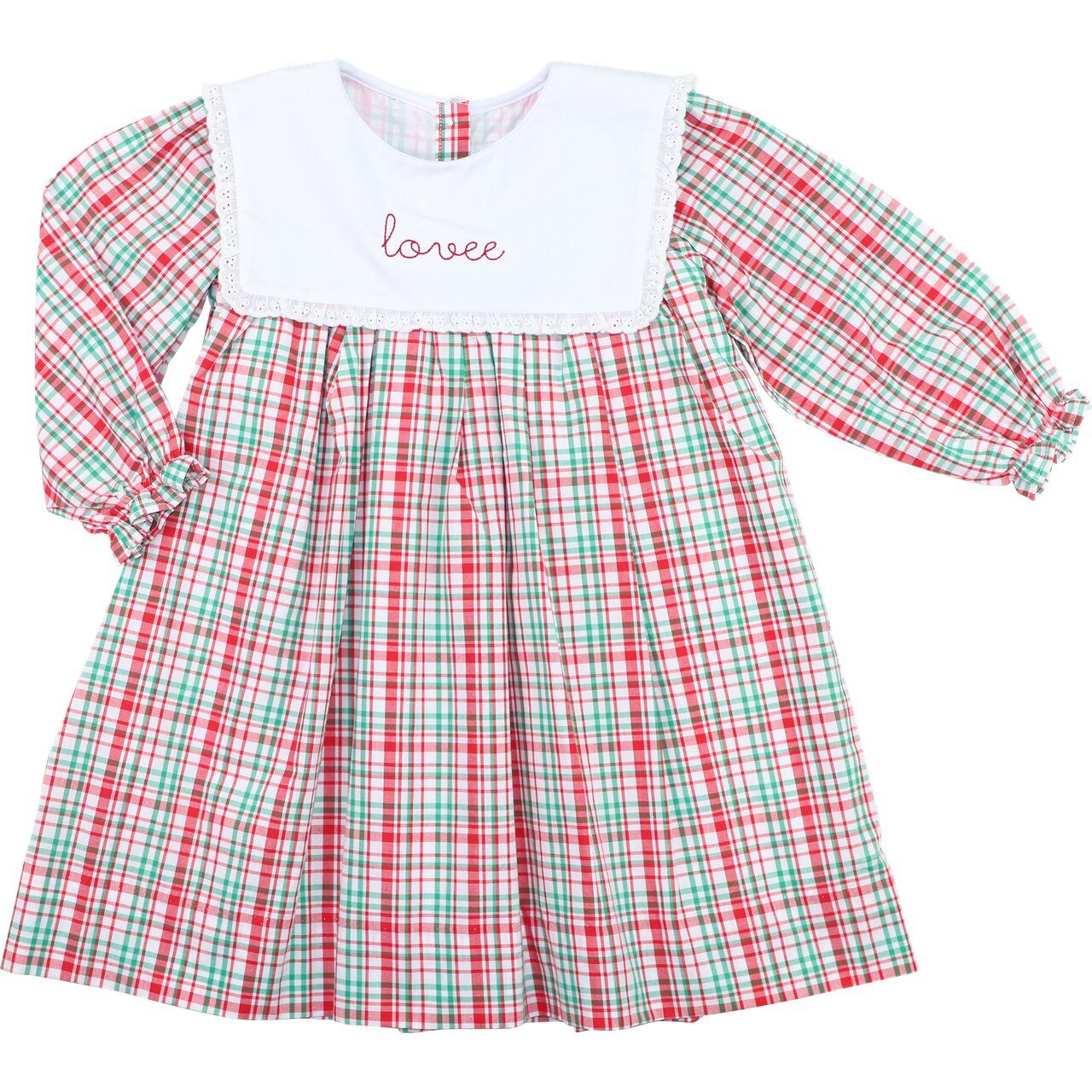 Green And Red Plaid Eyelet Dress