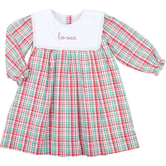Green And Red Plaid Eyelet Dress