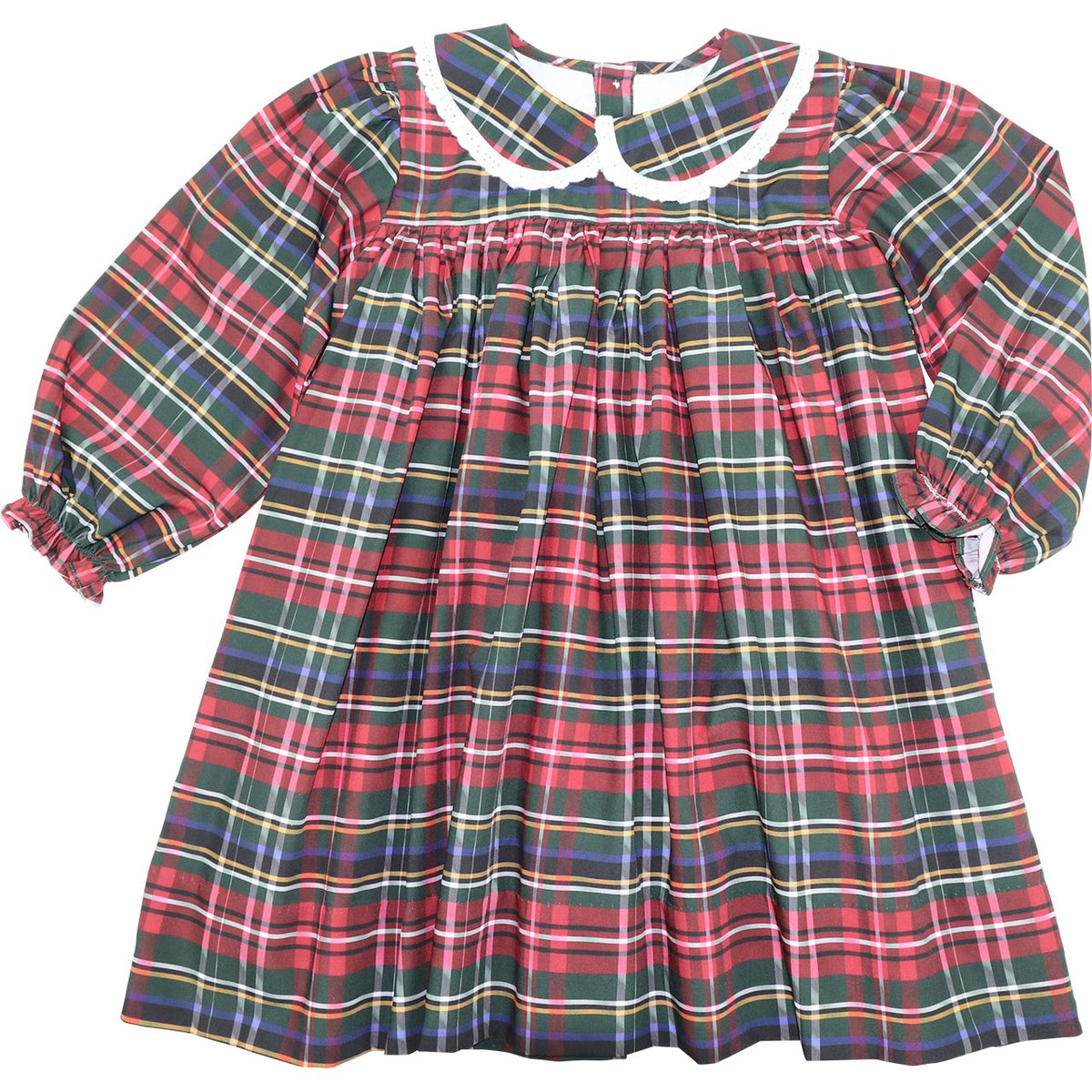 Green And Red Plaid Eyelet Dress