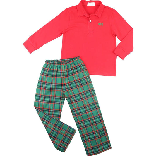Green And Red Plaid Polo Pant Set