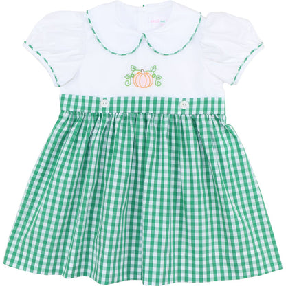 Green Check Embroidered Pumpkin Dress