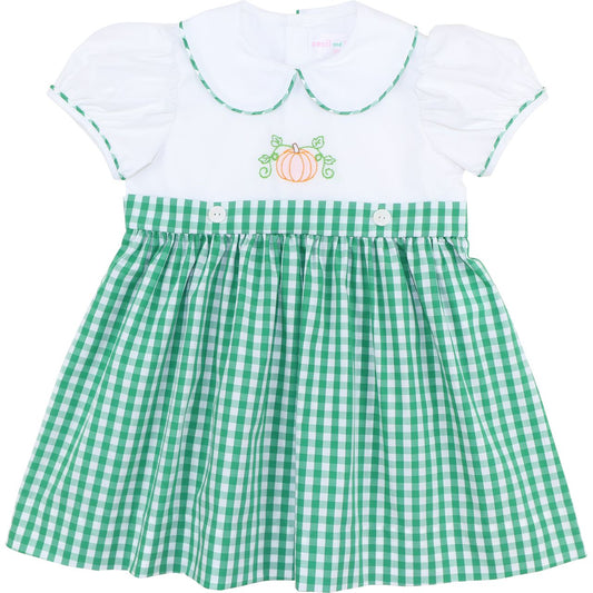 Green Check Embroidered Pumpkin Dress