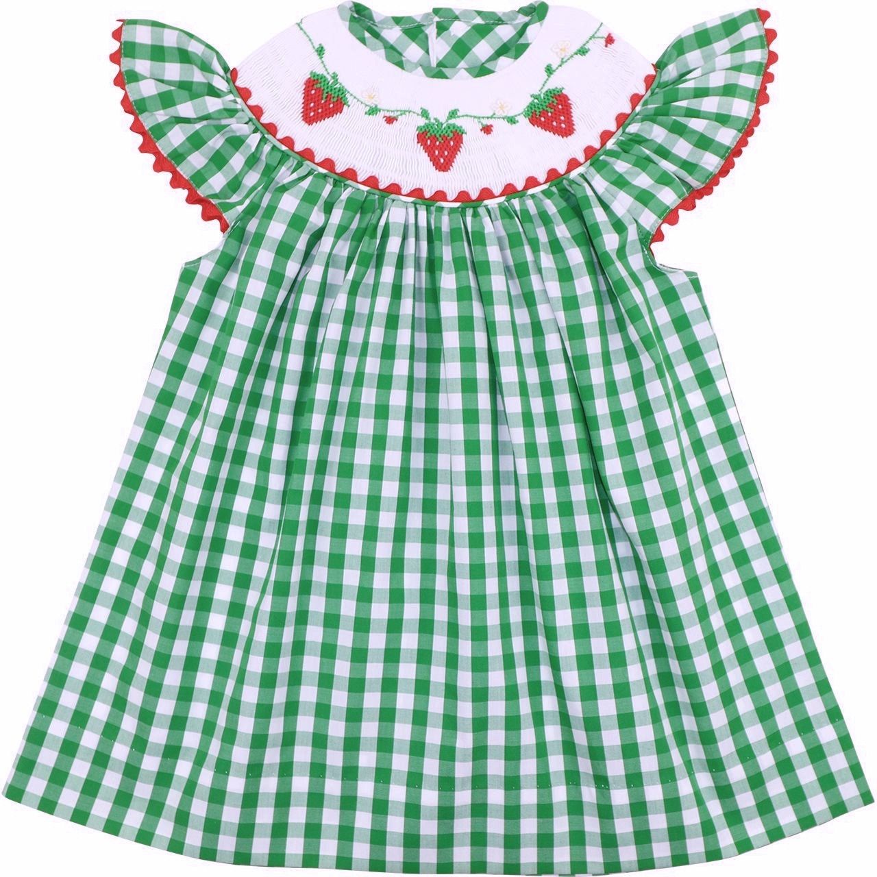Green Check Smocked Strawberries Dress1