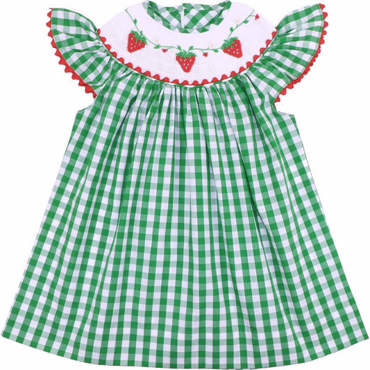 Green Check Smocked Strawberries Dress1