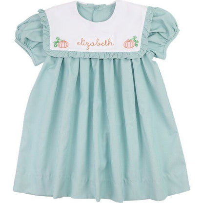 Green Gingham Embroidered Pumpkin Dress