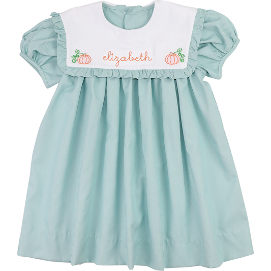 Green Gingham Embroidered Pumpkin Dress