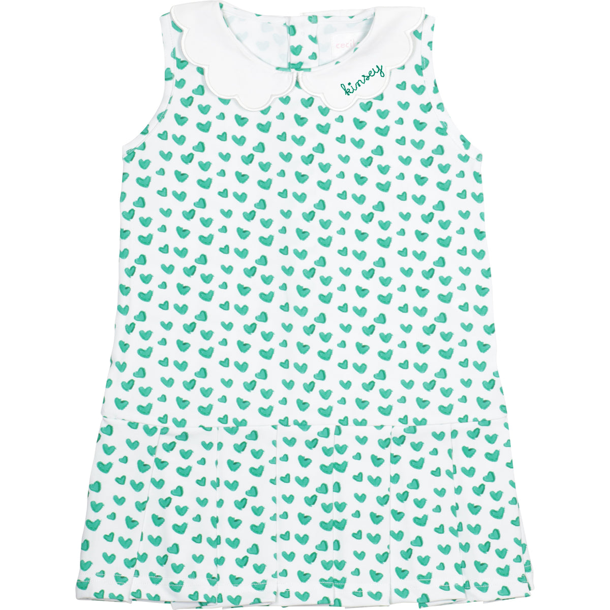 Green Heart Print Knit Tennis Dress with green monogram