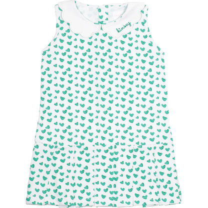 Green Heart Print Knit Tennis Dress with green monogram