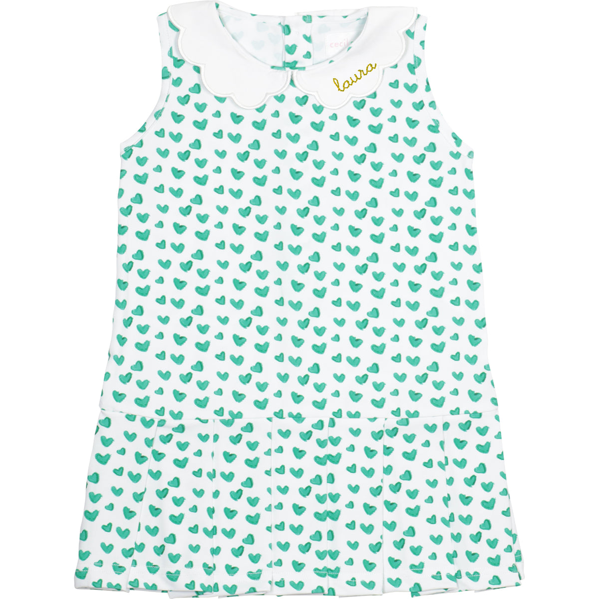 Green Heart Print Knit Tennis Dress with yellow monogram