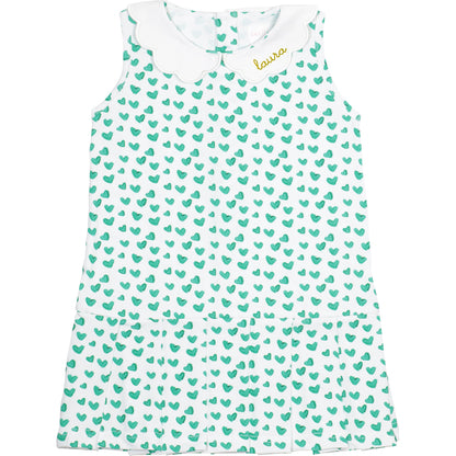 Green Heart Print Knit Tennis Dress with yellow monogram
