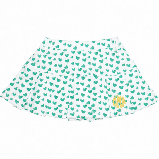 Green Heart Print Knit Tennis Skirt with yellow monogram2