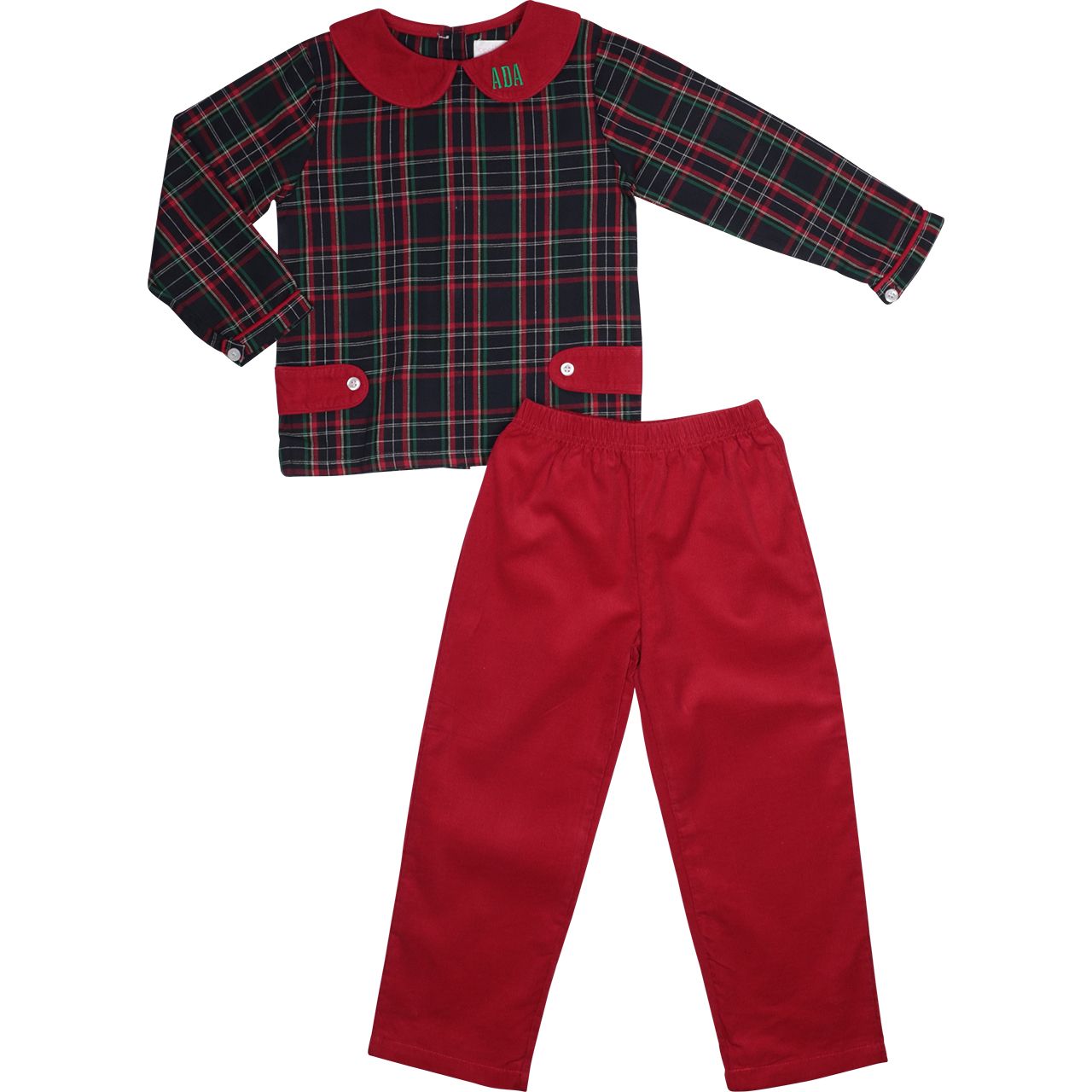 Green Plaid Corduroy Tab Pant Set