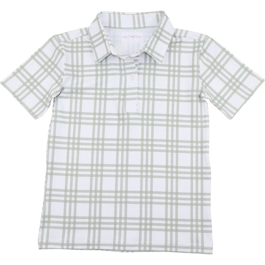 Green Plaid Knit Polo Shirt