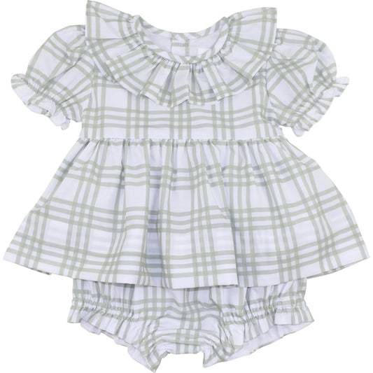 Green Plaid Ruffle Diaper Set