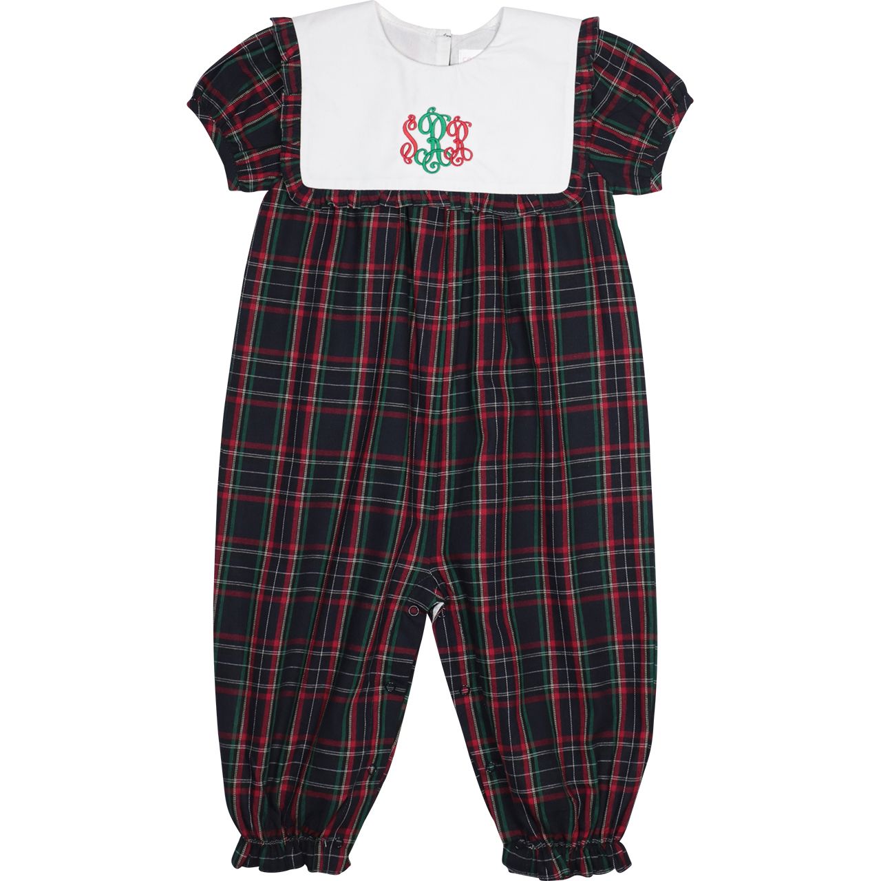 Green Plaid Square Collar Long Bubble