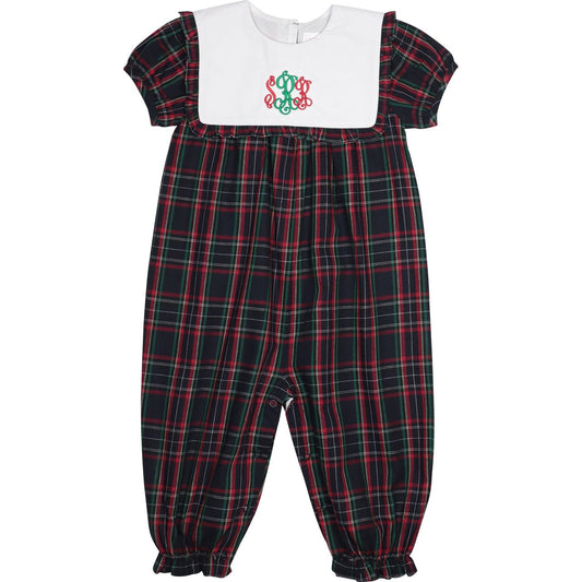 Green Plaid Square Collar Long Bubble