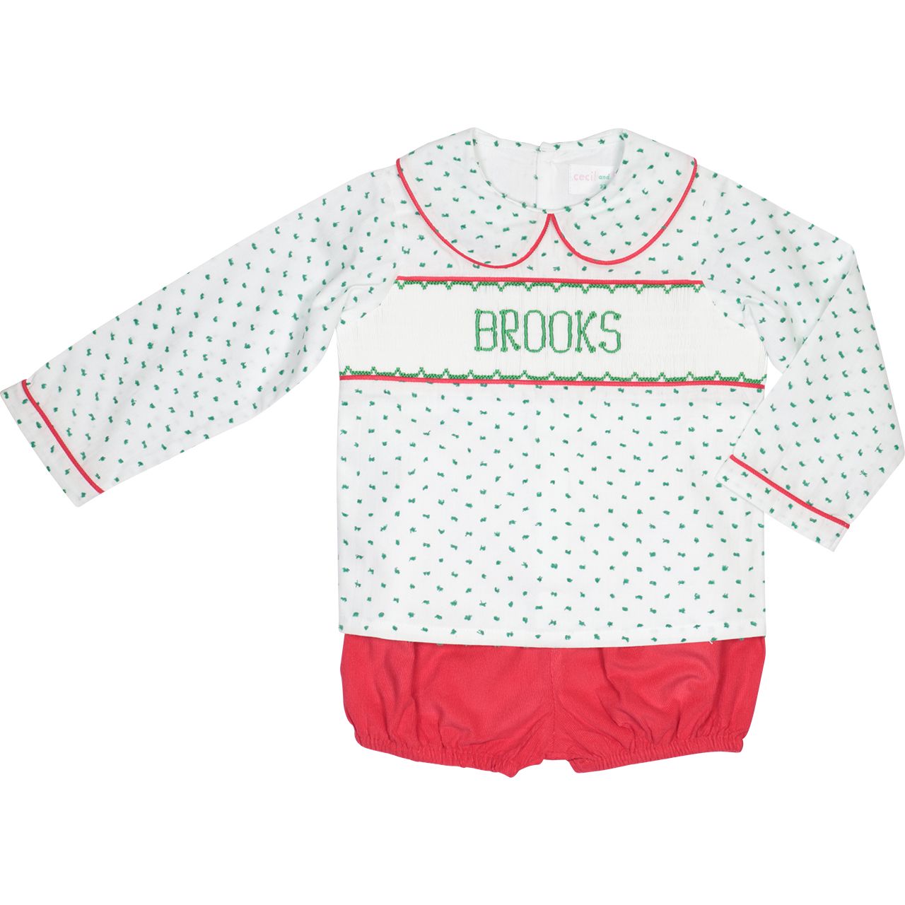 Green Swiss Dot Custom Smocked Diaper Set
