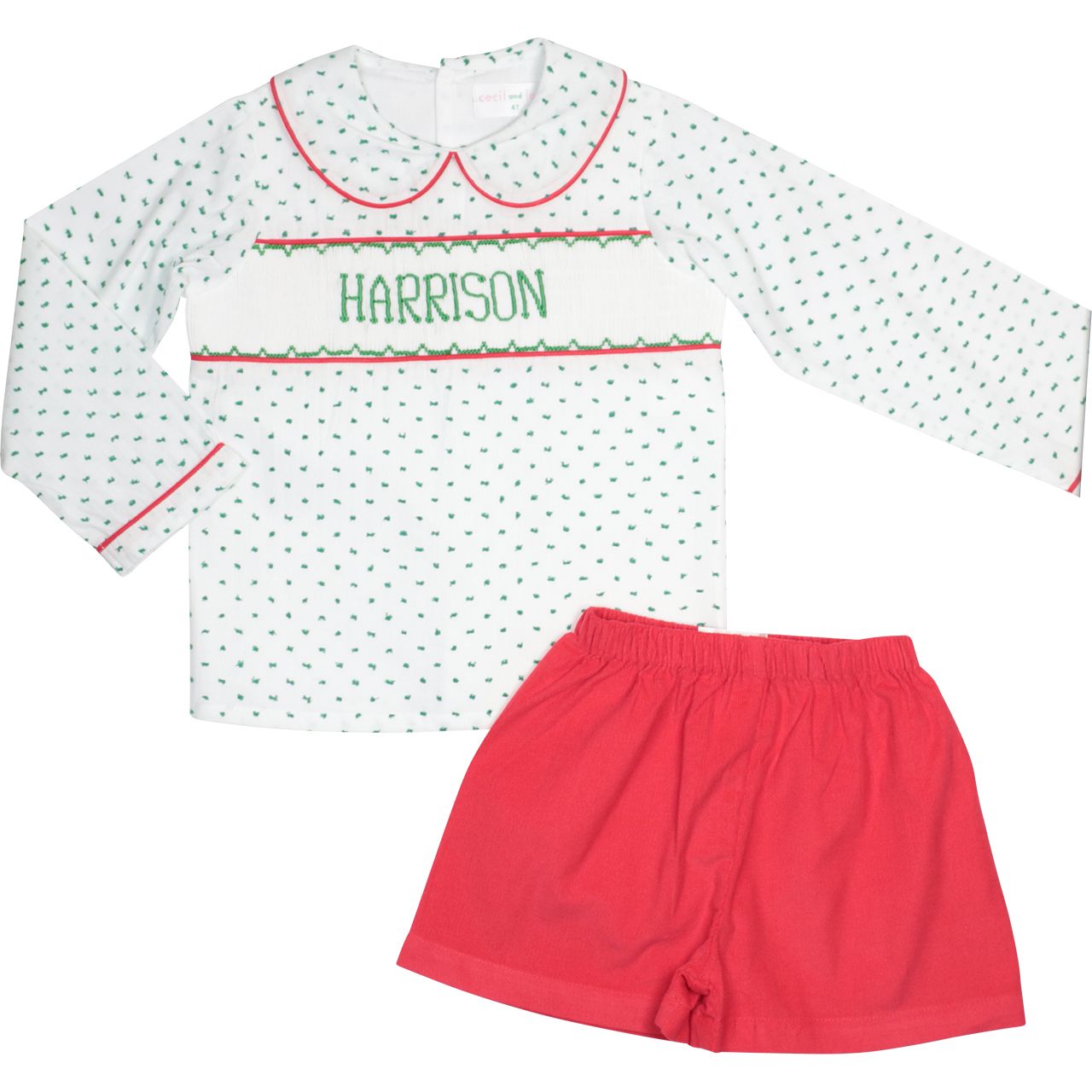 Green Swiss Dot Custom Smocked Short Set