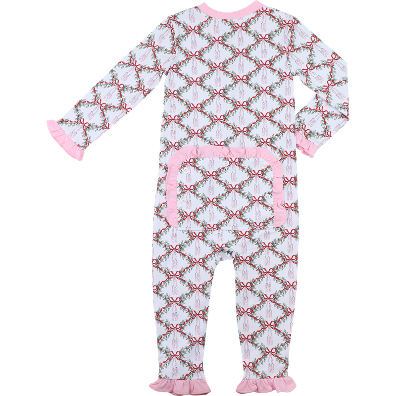 Pink Knit Christmas Ballerina Zipper Pajamas