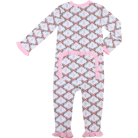 Pink Knit Christmas Ballerina Zipper Pajamas