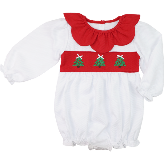 Honeycomb Embroidered Christmas Tree Scalloped Bubble