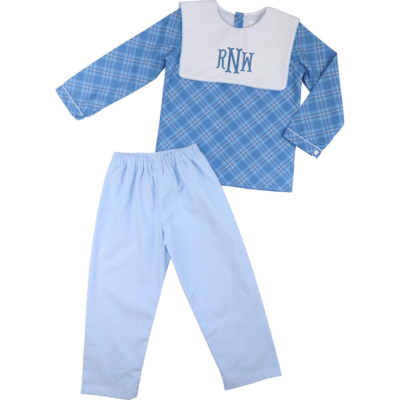 Blue Plaid Square Collar Pant Set