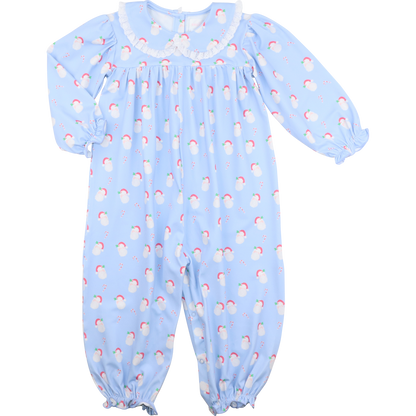 Blue Knit Santa Print Eyelet Long Bubble