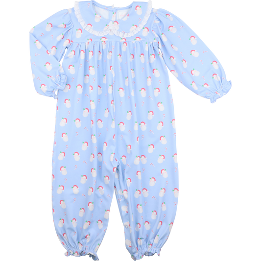 Blue Knit Santa Print Eyelet Long Bubble
