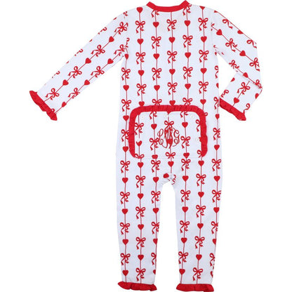Heart And Bow Ribbon Knit Zipper Pajamas