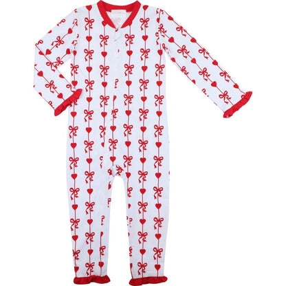 Heart And Bow Ribbon Knit Zipper Pajamas